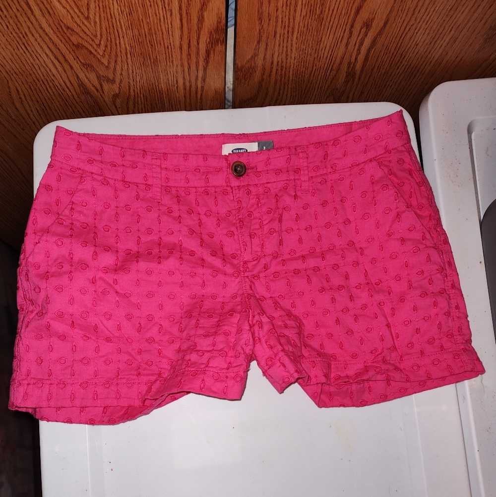 Old Navy Bright Pink/Fushia Women's Low Rise Waist Shortswith Eyelet Pattern